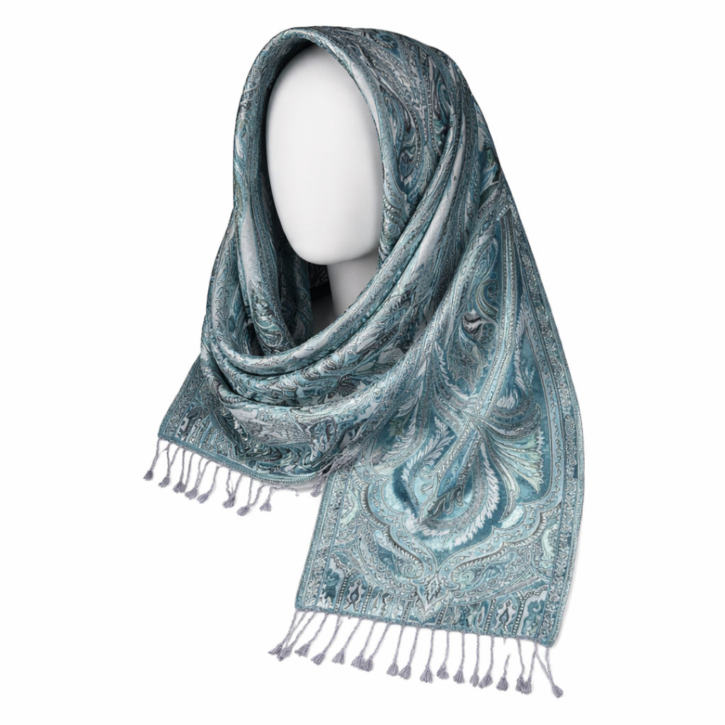 Teal Blue Feathers And Paisley Scarf